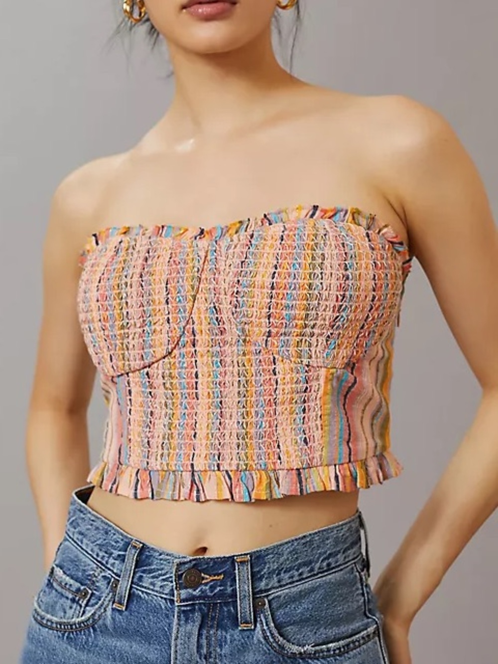 Anthropologie Pilcro Rainbow Smocked Crop Strapless Top Small